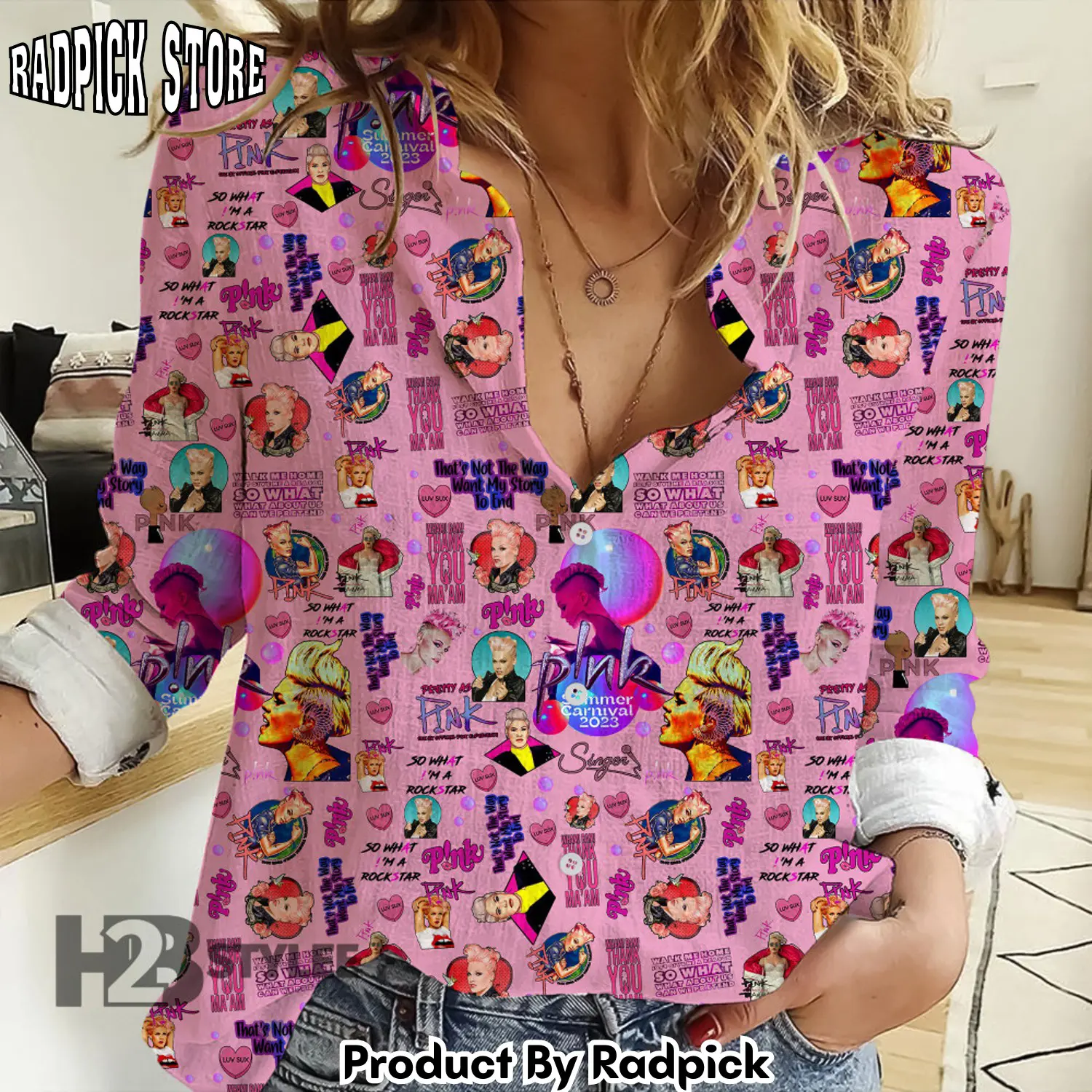 Radpick pink summer carnival tour  vintage pnk linen casual shirt rp662447